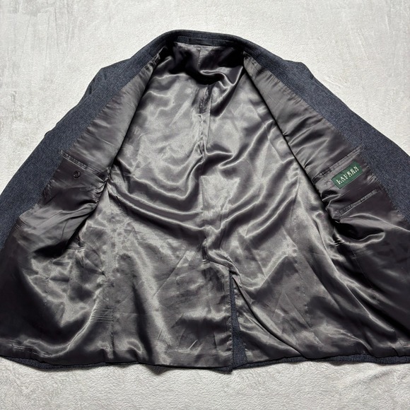 Lauren Ralph Lauren Blazer Mens 46R Sport Coat  Blue‎ Black Herringbone Wool - Picture 4 of 11